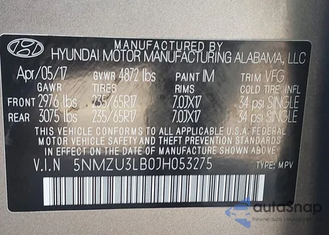 2018 Hyundai Santa Fe Sport 2.4L из США, поврежденный, VIN 5NMZU3LB0JH053275